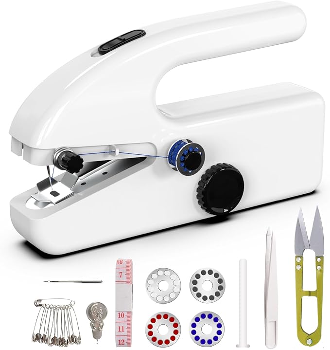 Handheld Sewing Machine,Two dear,Mini sewing machine,Easy to Use and Fast Stitch Suitable for Clothes,Fabrics, DIY Home Travel Electric Handheld Sewing Machine for Beginners.White