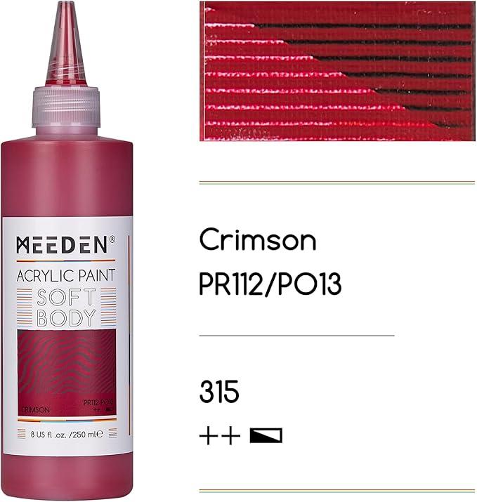 MEEDEN Soft Body Acrylic Paint: Crimson Red Matte Finish - 250ml/8.45oz Bulk Acrylic Colors in Squeeze Bottle - Fluid Flow Art Paints for Artists Canvas Painting