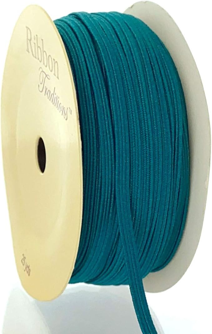 1/8" Width Skinny Elastic Band - Braided Cord - Teal 25 Yards - USA Warehouse