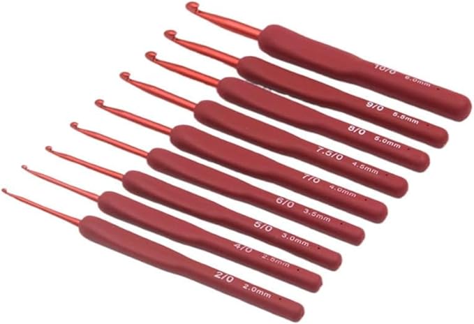WONCHIEF 9PCS Crochet Hooks Set - Soft Grip Aluminum Knitting Needles with Case, Red Matte Hooks for Dark Yarn & Eye Comfort, 2.0-6.0mm Complete Kit for Home/Travel Crafting (Red)