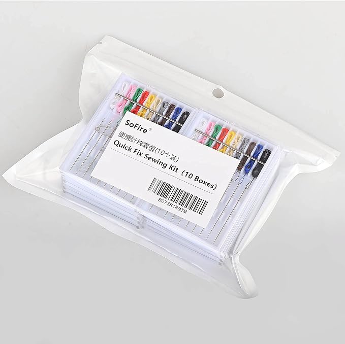 SoFire 10 Boxes Home and Travel Quick Fix Sewing Kit Pre Threaded Needle Kit, Each Box with 10 Pieces
