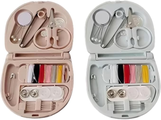 2 Pack Mini Sewing Kit with Threads, Portable Sewing Kit with 2 Color Spool - Needles, Scissors, Travel Sewing Supplies for Home, Emergency, Adults and Beginners (Pink, Blue)