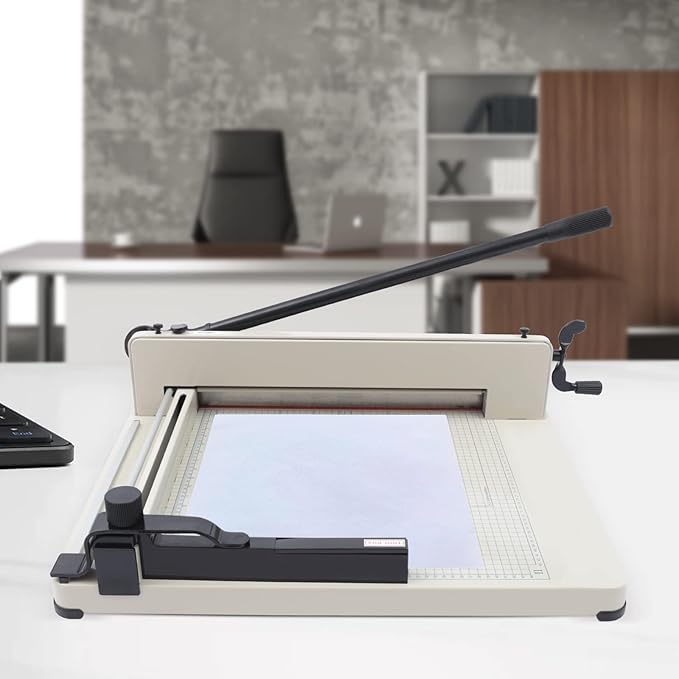 Heavy Duty Guillotine Paper Cutter Manual Paper Slicer Trimmer for Card Film Fabric Cardstock Soft PVC Up to 17in Width, with Precise Grid and Scale, 0.1-36mm Cutting Thickness