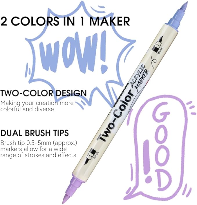 TRANSON 80 Colors Acrylic Paint Marker Set, 40 Pieces of Dual-color Acrylic Paint Pens with Brush Tips Versatile for Craft Painting, Drawing, Rock Painting, DIY, Paint on Most Surfaces