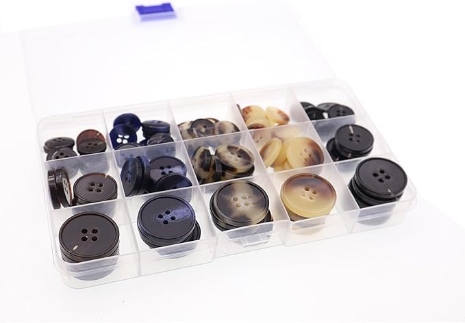 110Pcs Mixed Sewing Buttons, 4-Hole Round Bulk Resin Blazer Buttons for Sewing, Craft, Suit, Coats, Clothing, 6 Color 3 Size(15mm,20mm,25mm) Black and Beige YIGUANXIN