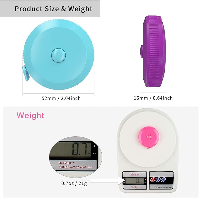 DiCUNO 60-Inch 1.5 Meter Soft and Retractable Tape Body Tailor Sewing Craft Cloth Dieting Measuring Tape (3 Pcs of Purple Sky-Blue Cherry-Pink with Soft Tape)