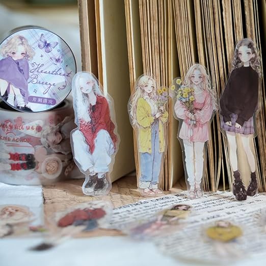 Alideco 6pcs Decorative Adhesive Tapes Vintage Literary Girl PET Tape Great for Bullet Journal Supplies, Arts, Scrapbook, DIY Crafts, Planners (xindongwanfeng)