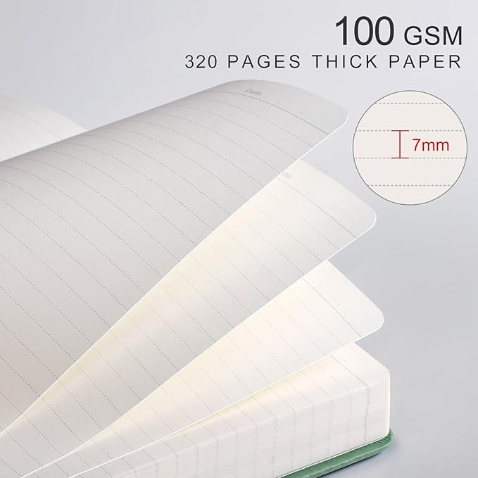 EMSHOI Lined Journal Notebook - 320 Numbered Pages, A5 College Ruled Notebooks with Contents, 100GSM Thick Paper, Hardcover Leather Journals for Women Men Work School Writing, 5.75 x 8.38-Green