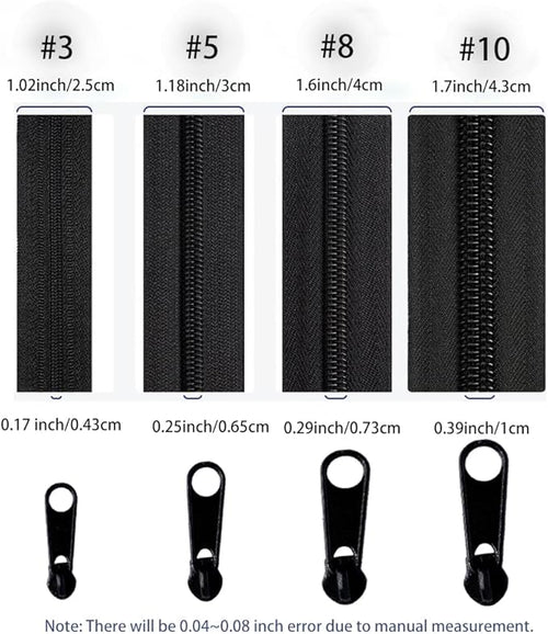 #10 Zippers Bulk 10 Yards 360 inch Black Nylon Coil Zipper by The Yard with 20pcs Sliders and 20pcs Zipper Pulls for Replacement and Sewing Tailor Craft Bags, Luggage, Tents, etc.