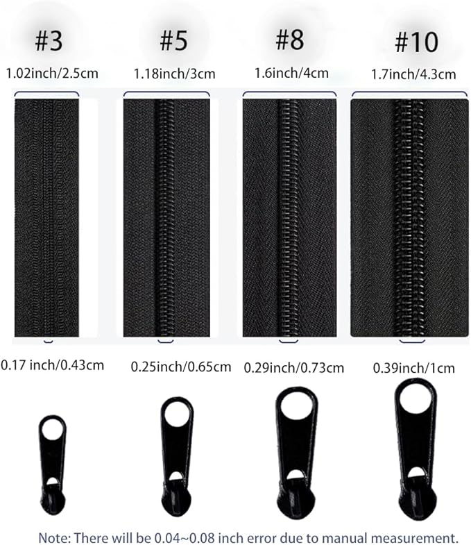 #3 Zippers Roll 360 inch 10 Yards Black and White Nylon Coil Zipper by The Yard, Bulk 20pcs Zipper Sliders for Replacement and Sewing,DIY Crafts, Wallets, Small Bags (5 Yards Each of #3)