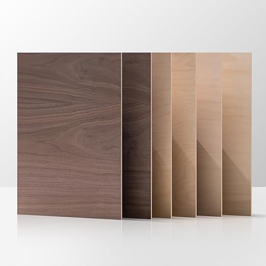 Rowood 6 Pack Plywood 1/8,2 Pack Walnut+2 Pack Basswood+Double Pack Birch,12x16.5x1/8inch,Thin 3mm Unfinished Plywood for Laser Cutting & Engraving,DIY Adult Craft Kits for Models Drawing,Wood Burning