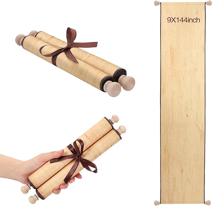 Epakh Blank Scroll Paper 9 x 144 Inches Long Scroll Paper Vintage Wrapped on Wood Rod for Wedding Vows, Writing, Drawing, Calligraphy, Invitation, Renaissance Festivals