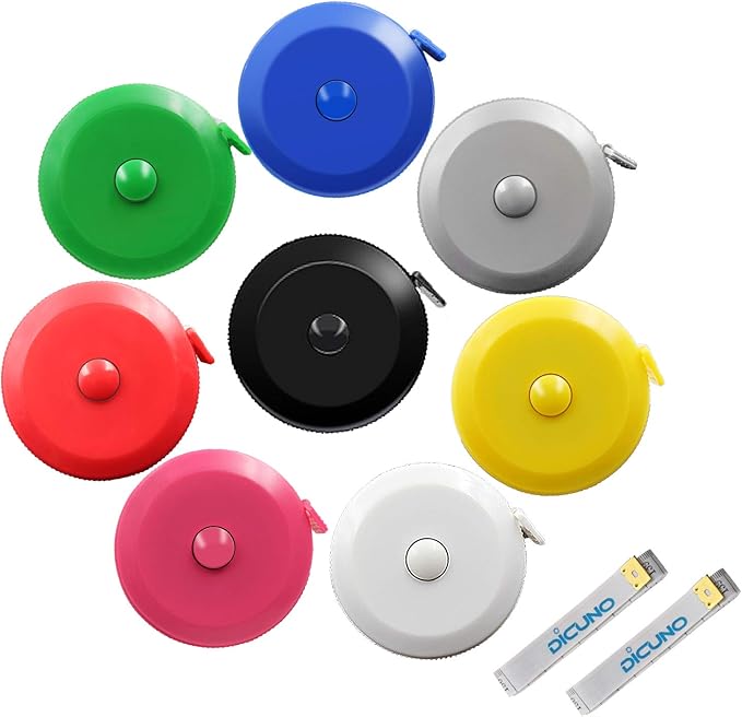 DiCUNO 60-Inch 1.5 Meter Soft Retractable Measuring Tape, Pocket, Body Tailor Sewing Craft Cloth Tape Measure (8 Colors Package)