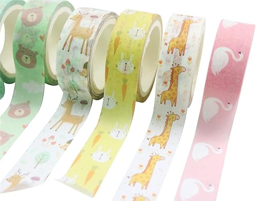 YUBBAEX Little Zoo Washi Tape Set, 8 Rolls Animals Decorative Masking Tapes for Journal,Scrapbook, Planner, DIY Crafts