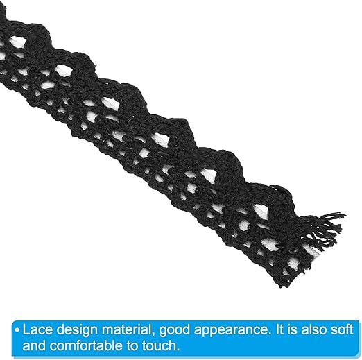 Black Self-Adhesive Lace Washi Tape – 2 Yards Cotton Fabric Ribbon Trim (1.5cm Width),Decorative Crochet Lace Sticky Tape for DIY Crafts,Scrapbooking,Card Making,Wedding Album & Embellishment Projects