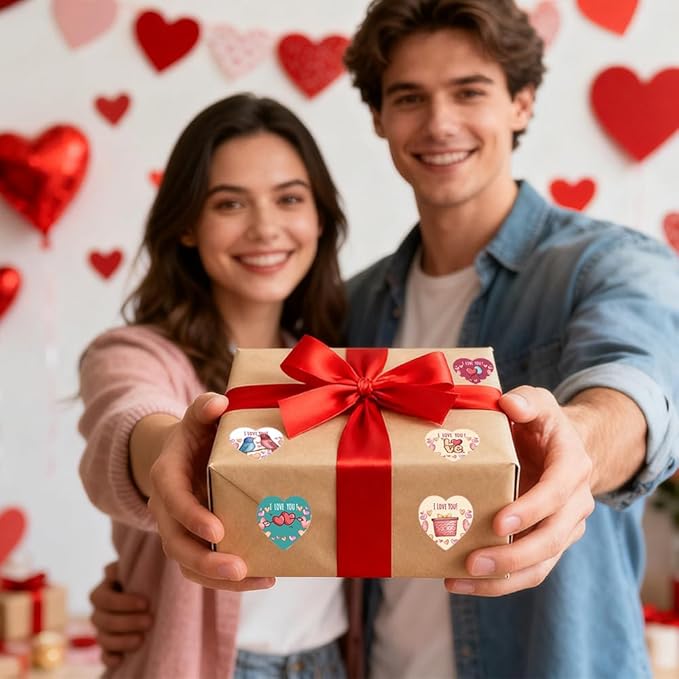 1000pcs Valentine’s Day Heart Roll Sticker 1inch i Love You Stickers for Packing Cards Candy Bags Seals Envelope Party Decoration Supplies