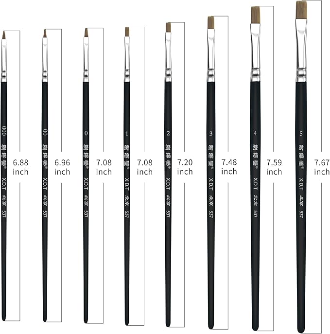 Flat Artist Paint Brush 8 Piece Set, Craft Paint Brushes for Acrylic, Oil, Watercolor Painting, Nylon Bristles, Black
