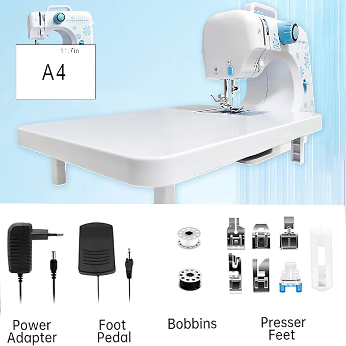 Sewing Machine for Beginners, Starter Safe Sewing Machine For Grandmother, Granddaughter, Adults, 505 New Upgraded Pro Sewing Machines with Extension Table -7 Presser Feet, Foot Pedal