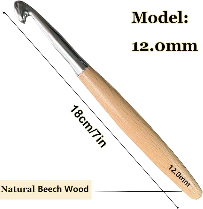 Beech Wood Crochet Hooks,12mm Ergonomic Handle Crochet Hook Hand DIY Comfortable Smooth Long  Crochet Needle for Crocheting Yarn and Beginners,Experienced Crochet Lovers