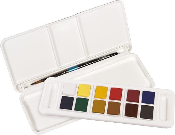 Daler Rowney Aquafine 12-pc Watercolor Travel Set - Watercolor Paint Set for Watercolor Paper and More - Watercolor Set for Artists and Students - Water Color Paint for All Skill Levels
