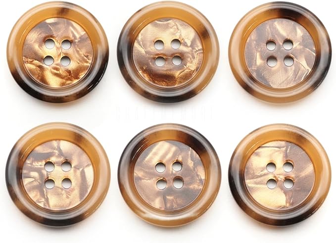 CRAFTMEMORE Tortoiseshell Resin Buttons 4 Holes Button for Garment Sewing Men's Suit DIY Crafts TG47 (23mm Brown, 12pcs)