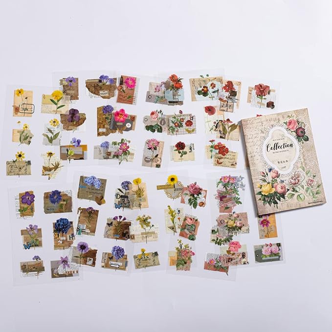 Alideco Vintage Scrapbook Stickers Set Retro Floral Sticker Book for Adults Sticker journaling Stickers for Scrapbooking Tweezer 20Sheets/160Pcs (fanhuabiaoben)