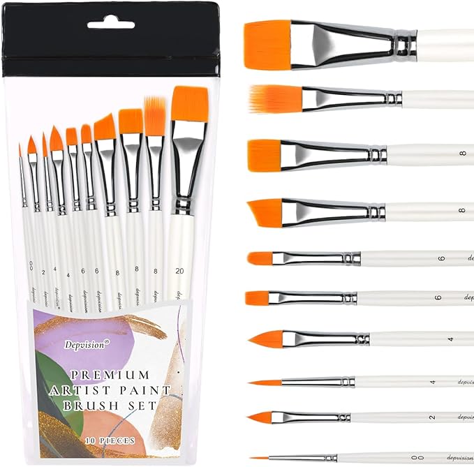 Depvision Face Paint Brush Set, 10pcs Artist Brushes for Body Face Painting, Acrylic Painting Watercolor Oil Gouache