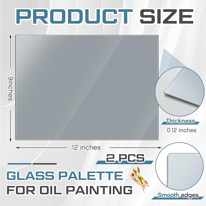 Nuanchu 2 Pcs 9 x 12 Inches Neutral Grey Tempered Glass Palette for Oil Painting Keeps Wet Paint Fresh Scratch Resistant Easy Clean up for Palette Artist Supplies DIY Color Mixing