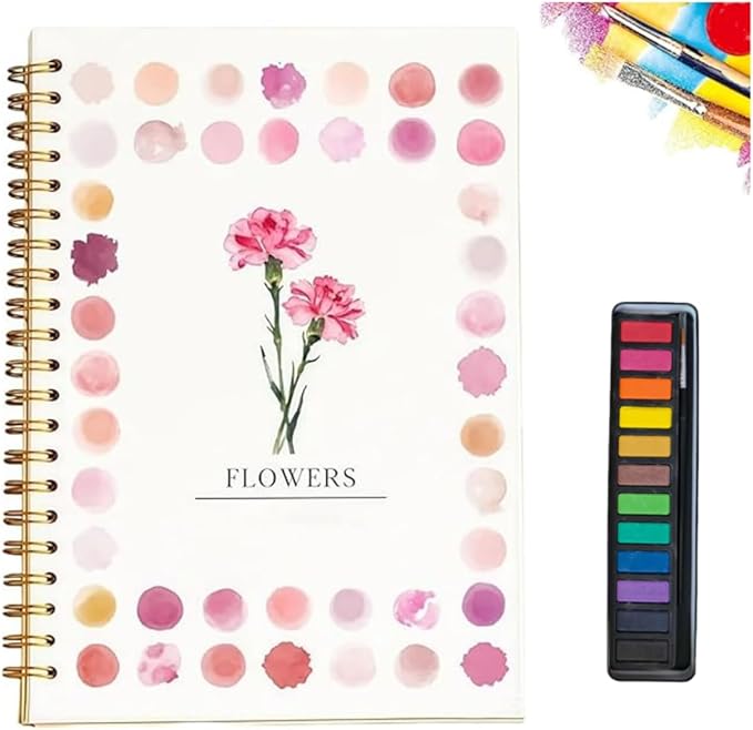 Water Color Workbook, Beginner-Friendly Watercolor Workbook, Watercolor Books, Nature Scenes Paint Set Art Crafts, with 12 Colors Paint Set with Paint Brush (H)