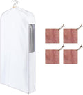 40" Short Cotton Garment Bag for Hanging and Storage Clothes with 4 Cedar Blocks for Fresh Smell, Breathable Hanging Bags for Closet Storage Fur Coat Suit Sweater Jackets, 6'' Wide, White