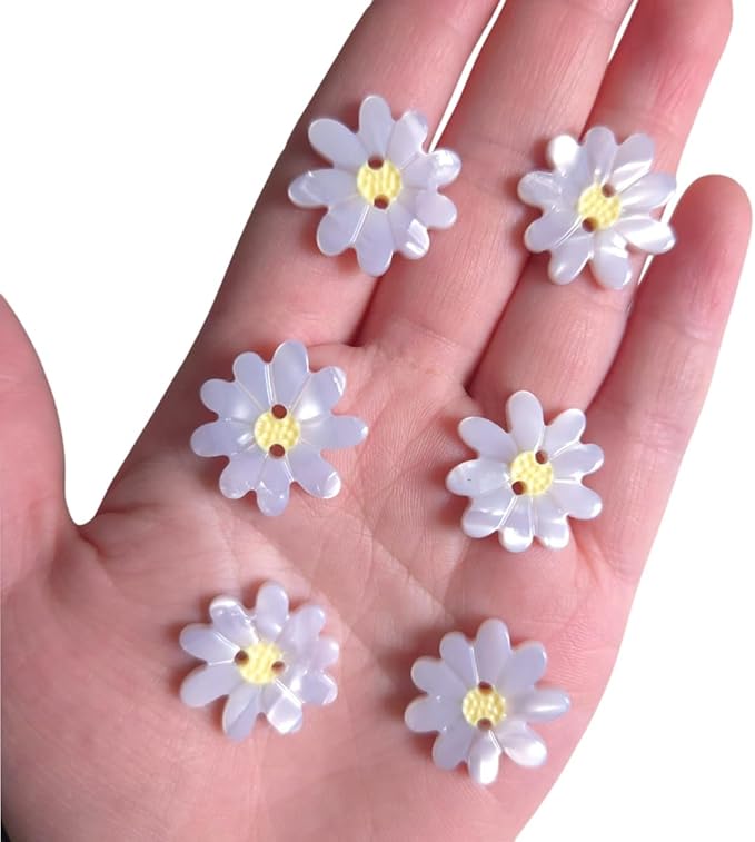 White Daisy Shaped Buttons for Crafts,Acetate Button for Clothes,Buttons for Sewing,Button Bulk,Pack of 6