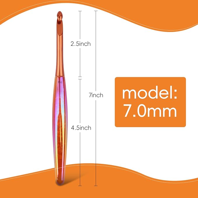 BsHooker 7mm Crochet Hook,Inline Crochet Hook with Ergonomic Acrylic Handle for Arthritic Hands,Extra Long Knitting Needles for Crocheting Yarn,Stainless Steal Polished Hook Head for Beginner