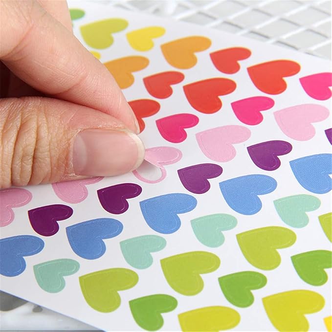 18 Sheets 1512 Pcs Colorful Heart Shape Self Adhesive Stickers, for Scrapbooking and Kid DIY Arts Crafts (Hearts, 18 Sheets)