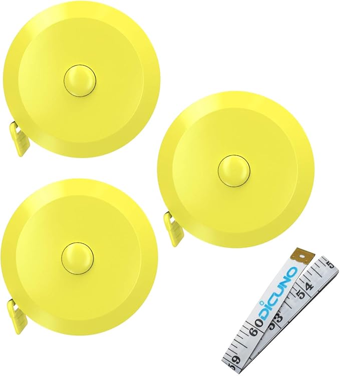 DiCUNO 60-Inch 1.5 Meter Soft and Retractable Tape Body Tailor Sewing Craft Cloth Dieting Measuring Tape (3 Pcs of Yellow with Soft Tape)