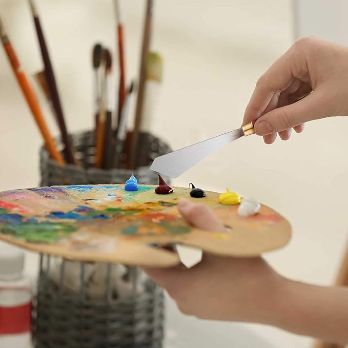 Painting Knife Set Painting Mixing Scraper Stainless Steel Palette Knife Painting Art Spatula with Wood Handle Art Painting Knife Tools for Oil Canvas Acrylic Painting (2 Pieces)