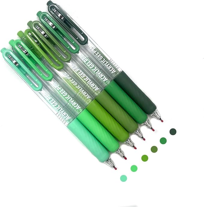 6 Colors Acrylic Gel Pens for Coloring, 0.7mm Fine Tip for Adult Coloring, Black Paper, Drawing, Journaling, Note Taking, Green 2.0