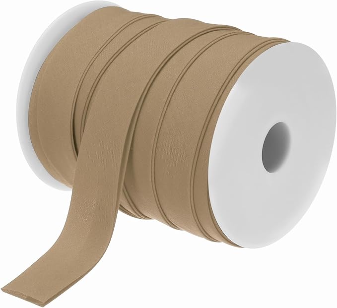 MECCANIXITY 1 Inch Double Fold Bias Tape Polyester Continuous Bulk Bias Tape for Sewing,Seaming Quilting Hemming Binding Crafts (Khaki 25 Yards)
