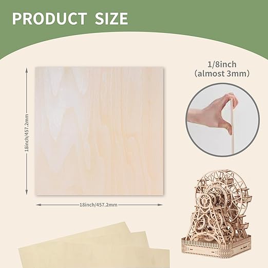 36 Pack Basswood Sheets Board 1/8 Inch Unfinished Wood,3mm Plywood for Laser Cutting,Boards for Crafts for DIY Plywood Sheets Unfinished Wood for Laser Cutting (18inchx18inch)