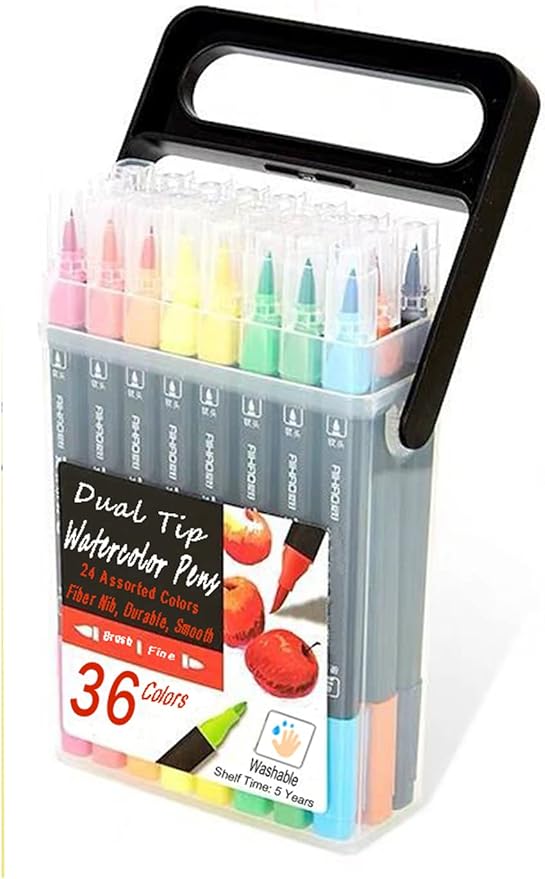 WQIYA Dual Tip Markers for Kids, Washable Markers Set, Art Marker with Stand Portable Box, Gift For Kids (36 Colours)