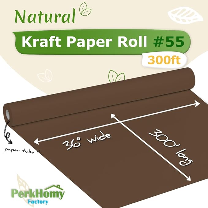 PerkHomy Coffee Kraft Paper Roll 36" x 3,600" (300') for Gift Wrapping Bouquet Flower Art Painting Craft Writing Packaging Shipping 80GSM 55LB (Coffee, 36" x 300')