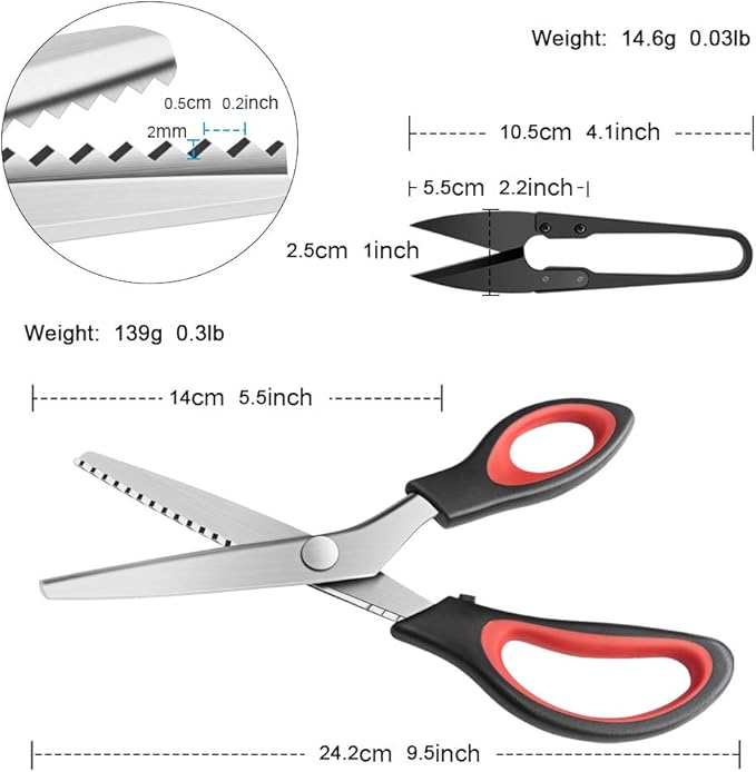 Pinking Shears Serrated,Comfort Grips Handled, Professional Dressmaking Sewing Craft Zig Zag Cut Scissors, Suitable for Many Kinds of Fabrics and Paper, 9 Inch