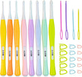 Araeknotta Small Crochet Hooks Set with Stitch Markers, Yarn Needles - 8 Sizes (2.5mm, 3mm, 3.5mm, 4mm, 4.5mm, 5mm, 5.5mm, 6mm) -Ergonomic Plastic Crochet Hook Needles for Arthritic Hands