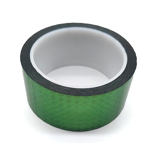 Reflective Crafting Tape, Graphic Glitter Holographic Prism Tape, for Craft Project, DIY Art, Holiday Packing, Wrapping, Keep Birds Away, 1.8 Inches by 55 Yards (Holographic-Green)