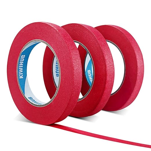 Painter's Tape, 0.6 in x 60 yd (180 Yards Total), 3 Rolls - Red Painting & Masking Tape - Multi Surface Use - 14 Day Clean Release Trim Edge Finishing Tape