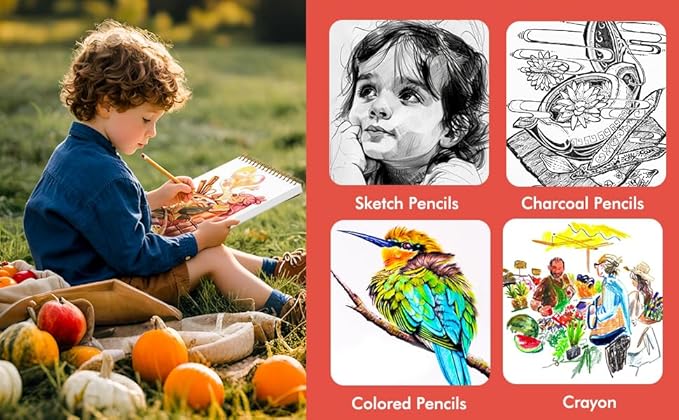 Soucolor 9" x 12" Sketch Book, 100 Sheets Spiral Bound Art Sketchbook, Acid Free Artist Drawing Book Paper, Art Supplies for Adults, Craft Activities, Sketch Paper for Drawing Coloring Sketching