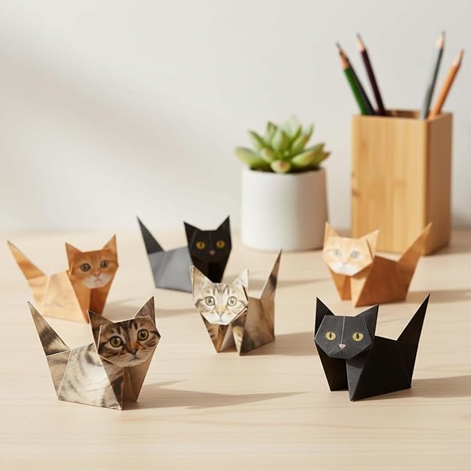 TOSKFJ Treayes 3D Cat Origami Paper, 50 Sheets DIY Craft Paper for Eveyrone, Fun Creative Art Project, Cute Desk Decor & Gift for Cat Lovers