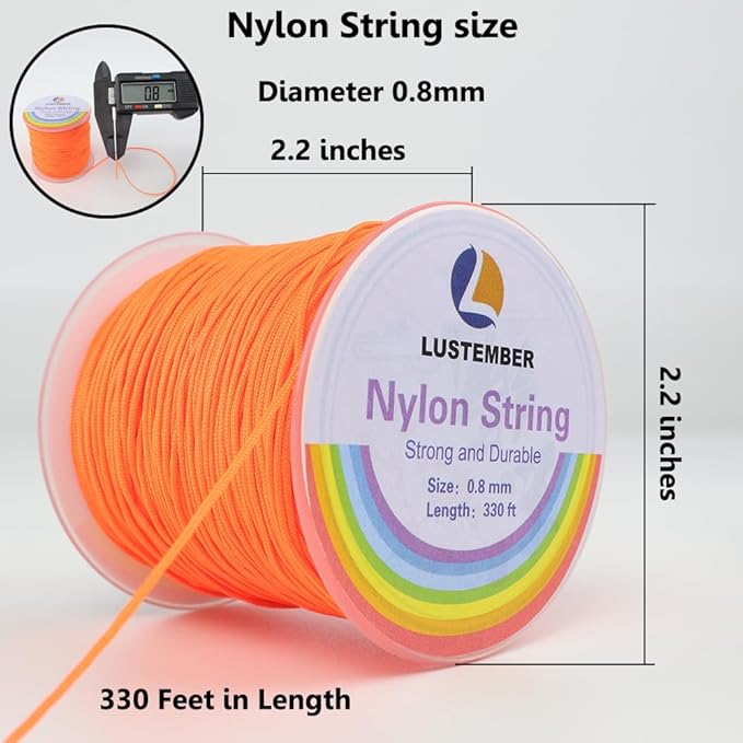 0.8mm Nylon String, Strong Bracelet String, Durable Nylon Cord for Jewelry Making, Bracelets, Beading, Necklaces, Rattail Braiding, Kumihimo, Wind Chimes, Blinds and Handicrafts