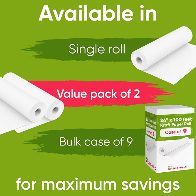 24" x 1200" (100 ft) White Kraft Paper Roll (Value Pack of 2), 45 lbs Thickness, Made in USA Colored Kraft Paper for School, Bulletin Board - Odorless, Non-Toxic, Safe for Kids