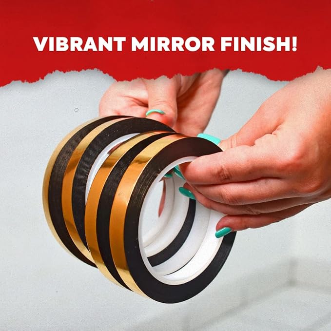 MAT Metalized Polyester Mylar Film Tape, Black - 3/8 inch x 72 yds. Decor Tape for Detailing Accent Wall, Graphic Arts, Car and Boat Trim - Vibrant Mirror Like Finish