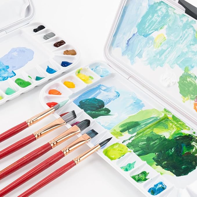 Transon Watercolor Palette Folding with Lid 18wells 2 Mixing Areas and 1 Large Mixing Tray Also for Gouache Acrylic Paint Palette Navy Blue